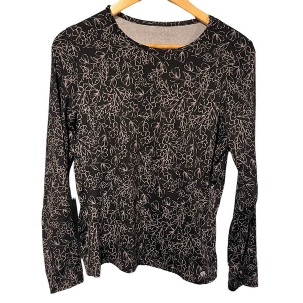 Hang Ten Womens UPF 50+ Sun Shirt Long Sleeve Floral Black White S #359